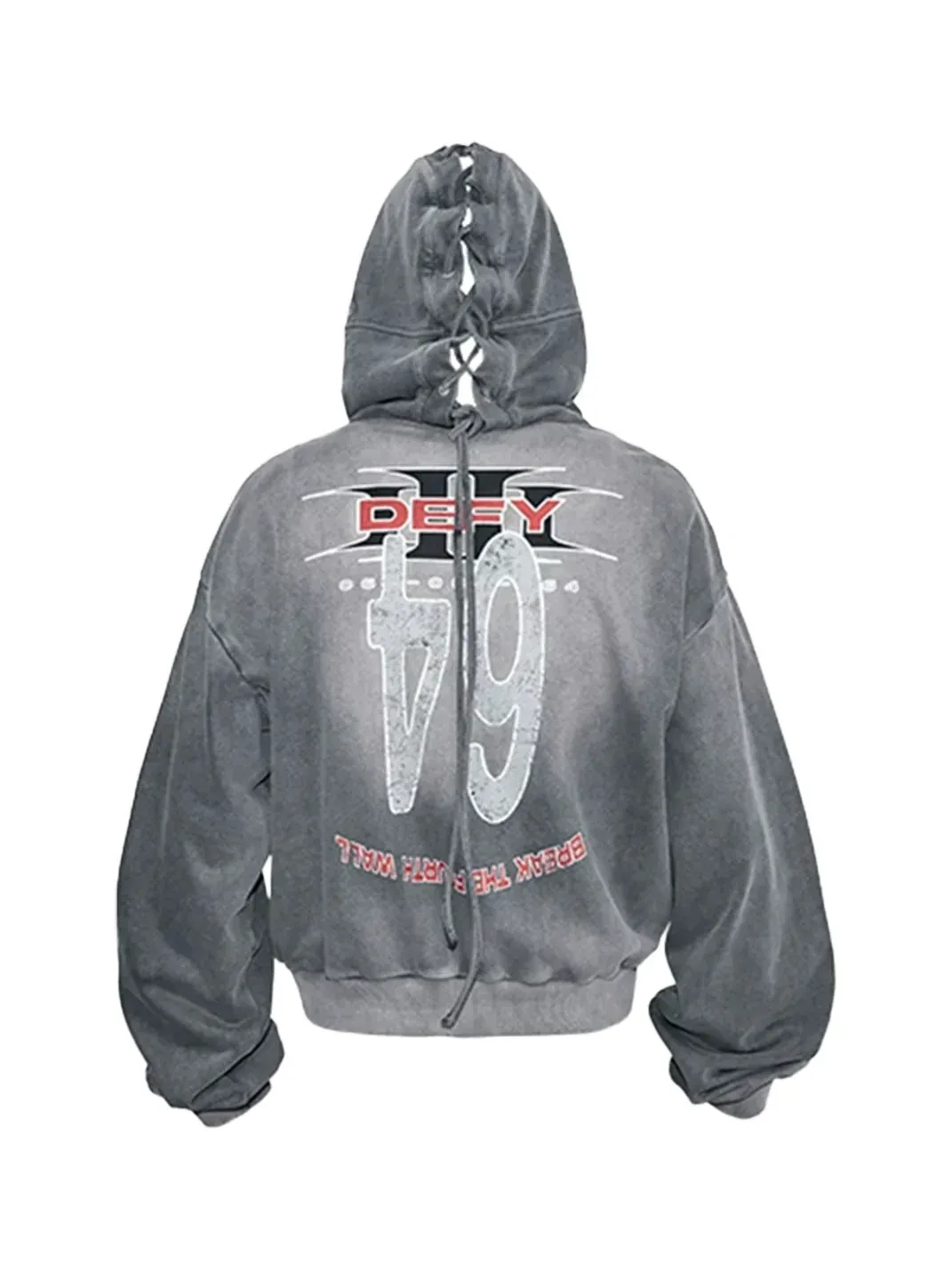 LoseControlEdge | Tie‑Up Hood Eyelet Sweatshirt Set