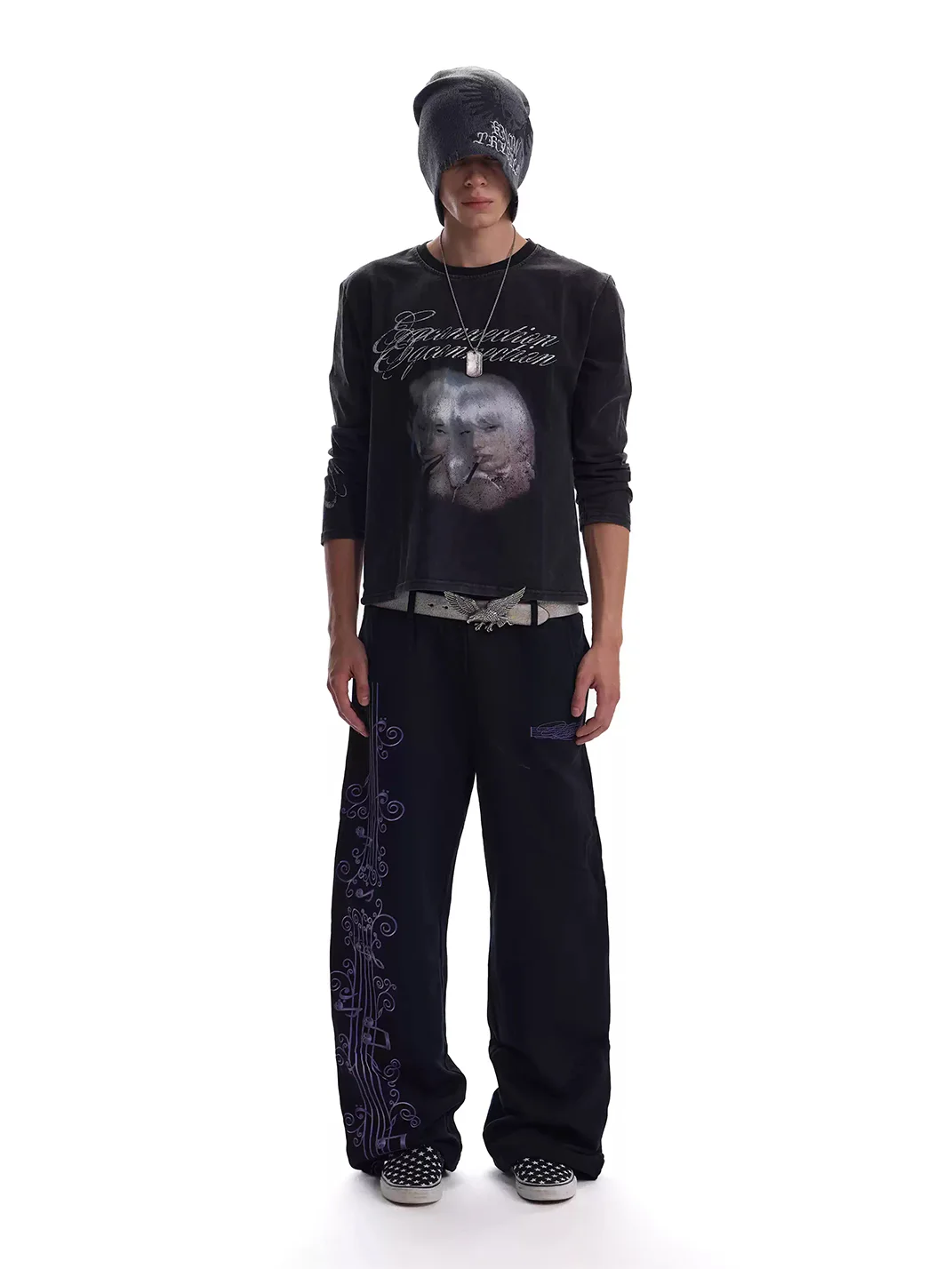 no E mosen | Musical Vine Print Straight Leg Sweatpants