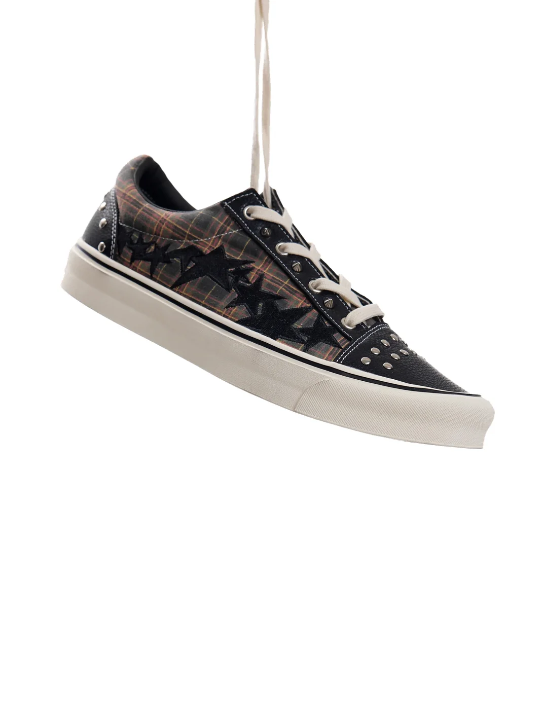 no E mosen | Plaid Leather Rivet Vulcanized Skate Sneakers