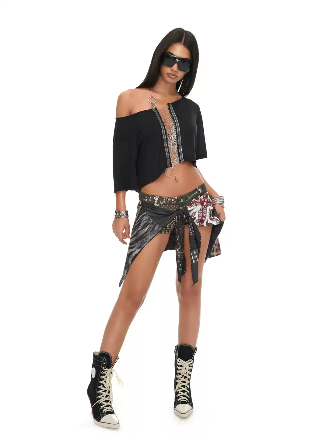 JYOSEI | Patchwork Print Layered Wrap Shorts