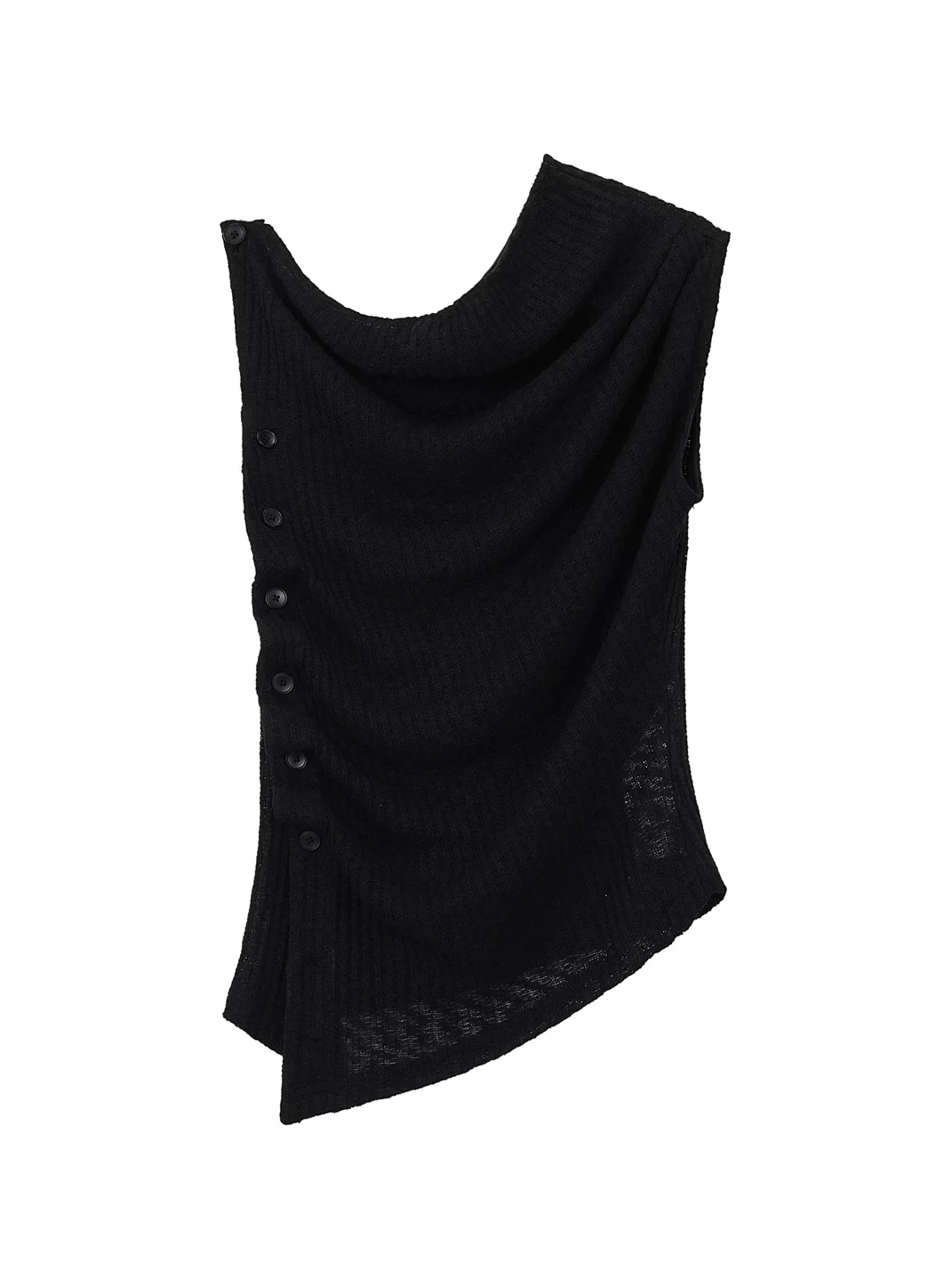 Ayo | Asymmetric One-Shoulder Button Knit Top