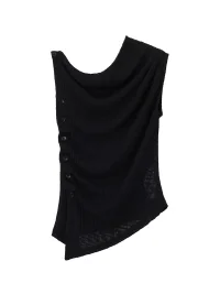 Ayo | Asymmetric One-Shoulder Button Knit Top