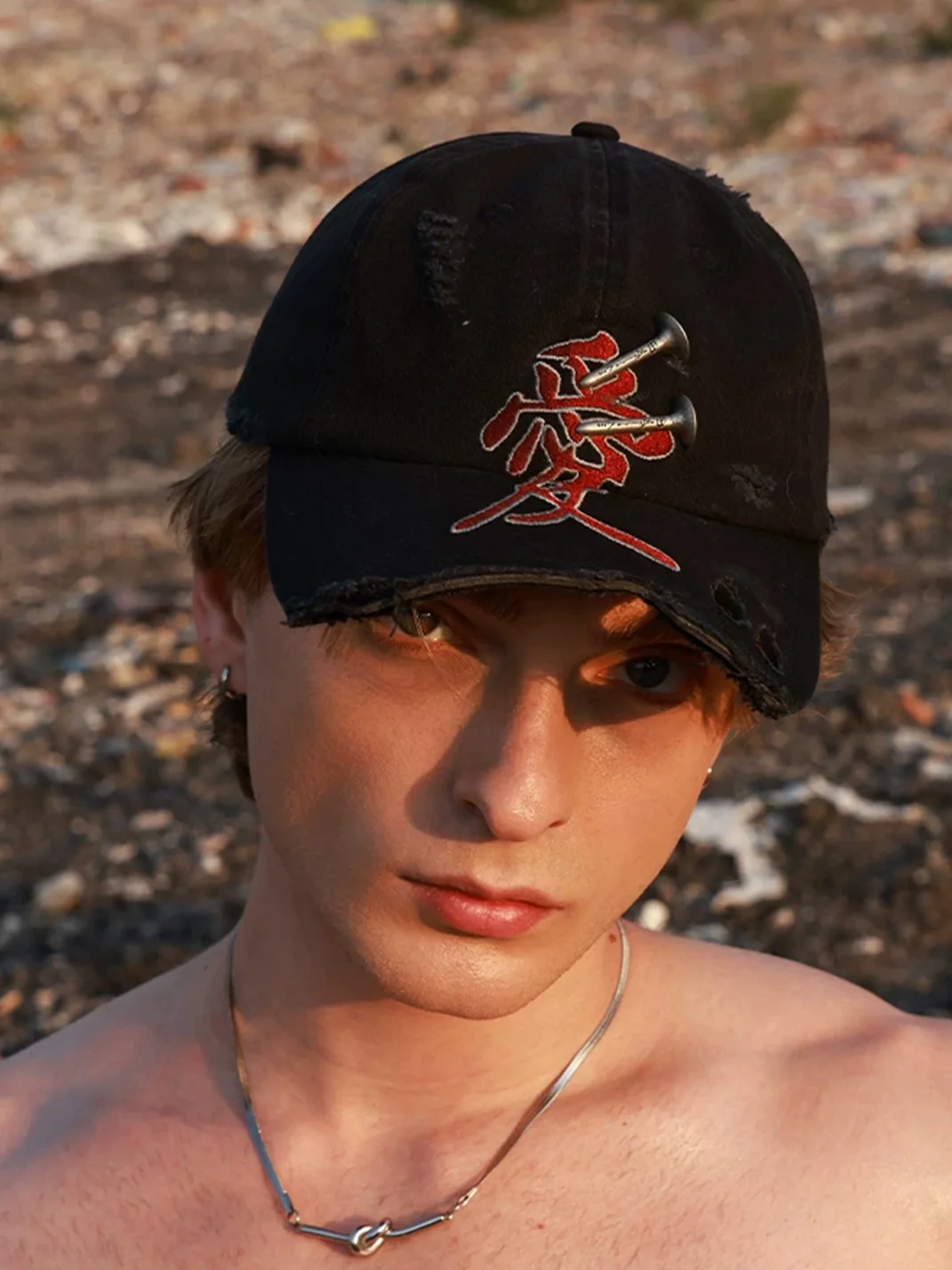 HAS2SONS | Distressed Embroidered Studded Baseball Cap