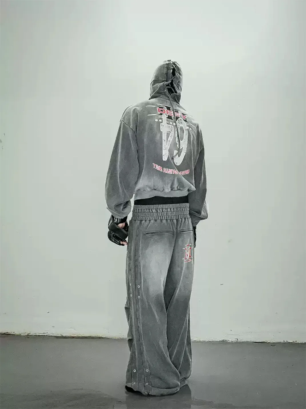 LoseControlEdge | Tie‑Up Hood Eyelet Sweatshirt Set