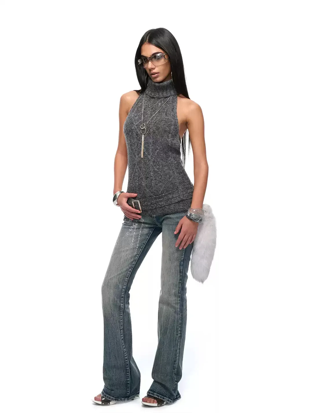 JYOSEI | Cable Knit Backless Halter Top