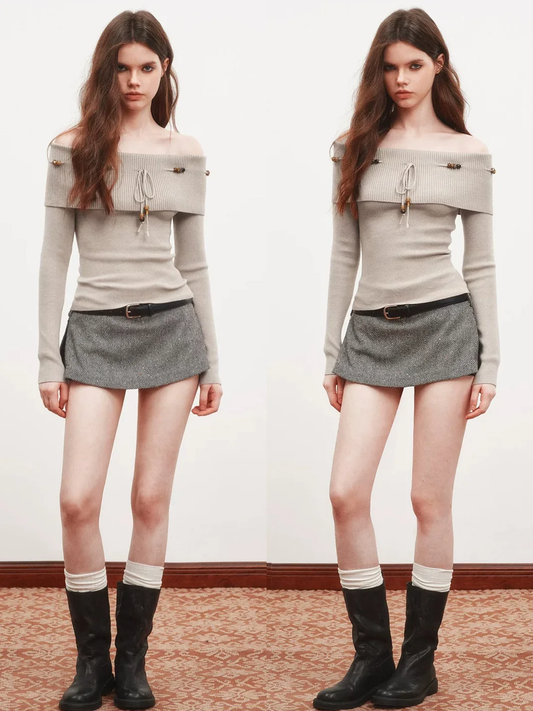 Ayo | Herringbone Wool Blend Mini Skort