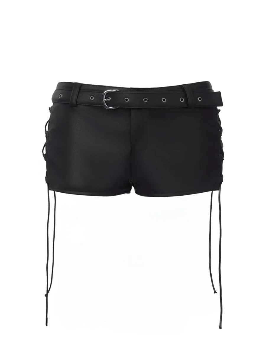 JYOSEI | Lace-Up PU Leather Tank Shorts Set - 4