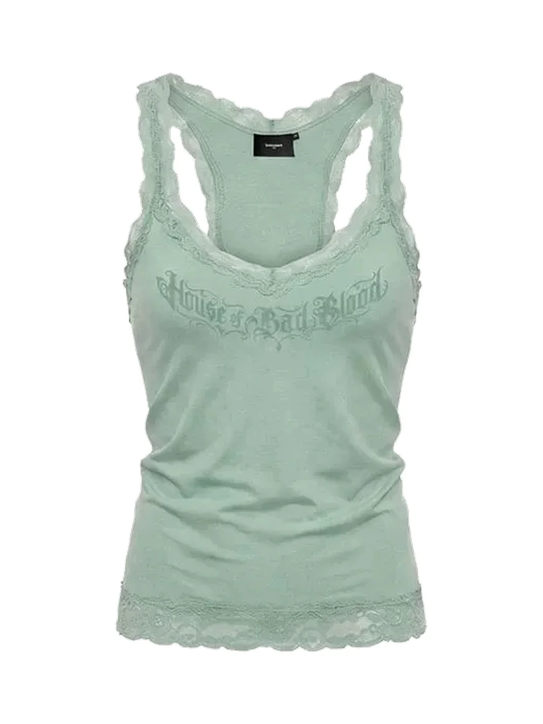 Koreansmallshops | Lace Trim Racerback Graphic Tank Top