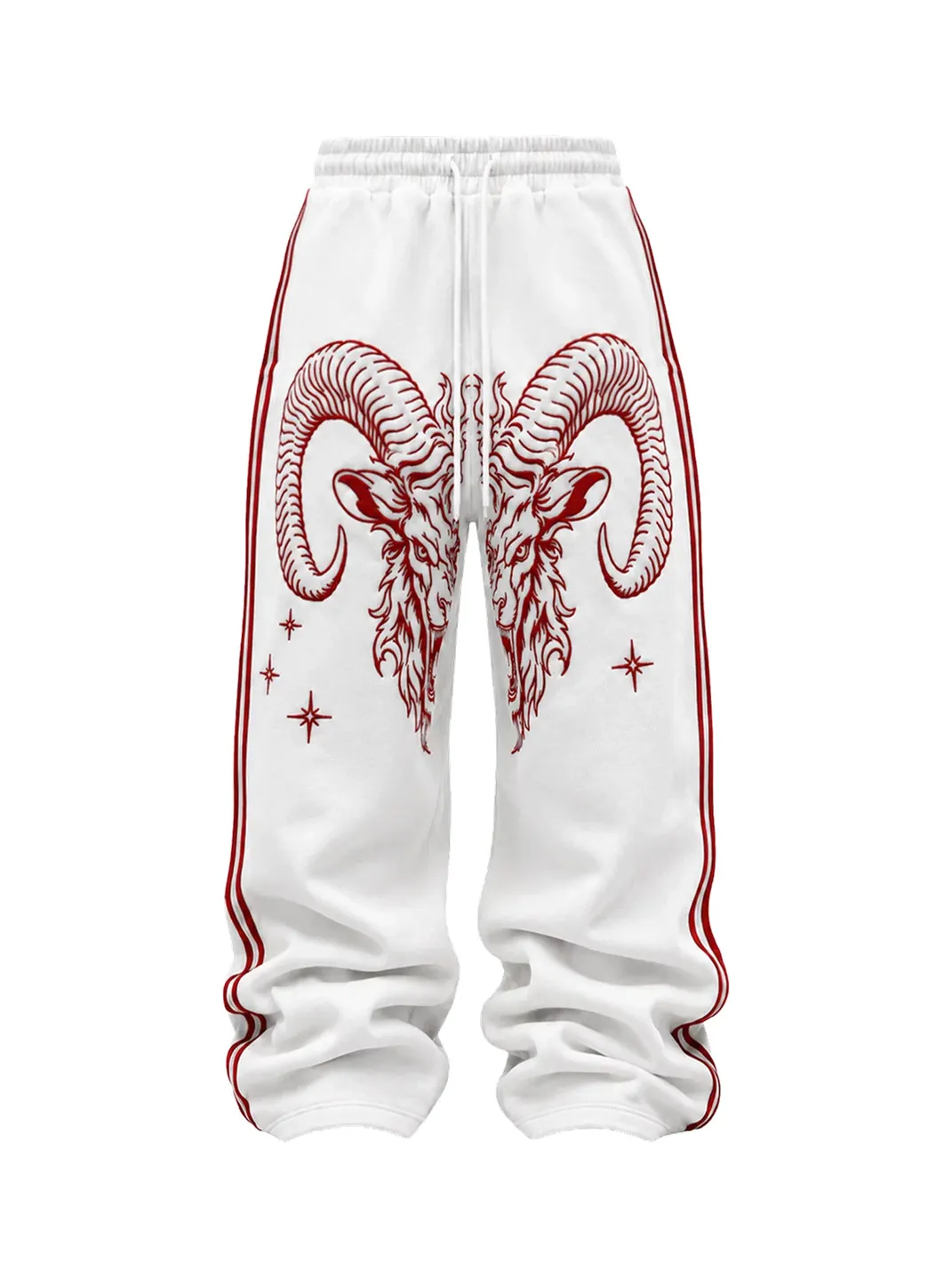 KARMANISTIC | Goat Head Embroidered Striped Sweatshirt & Sweatpants Set