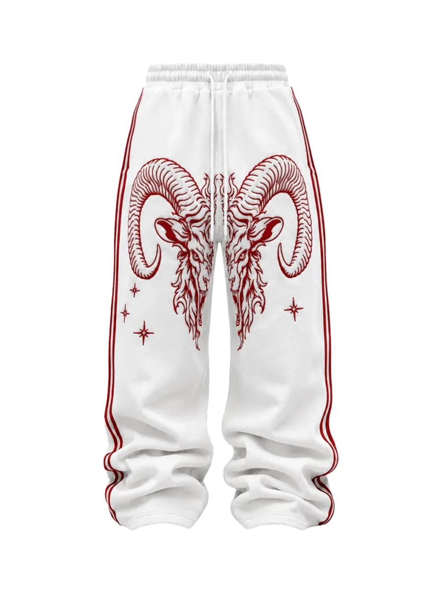 KARMANISTIC | Goat Head Embroidered Striped Sweatshirt & Sweatpants Set - 3