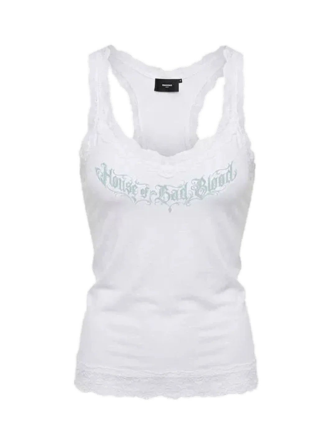 Koreansmallshops | Lace Trim Racerback Graphic Tank Top