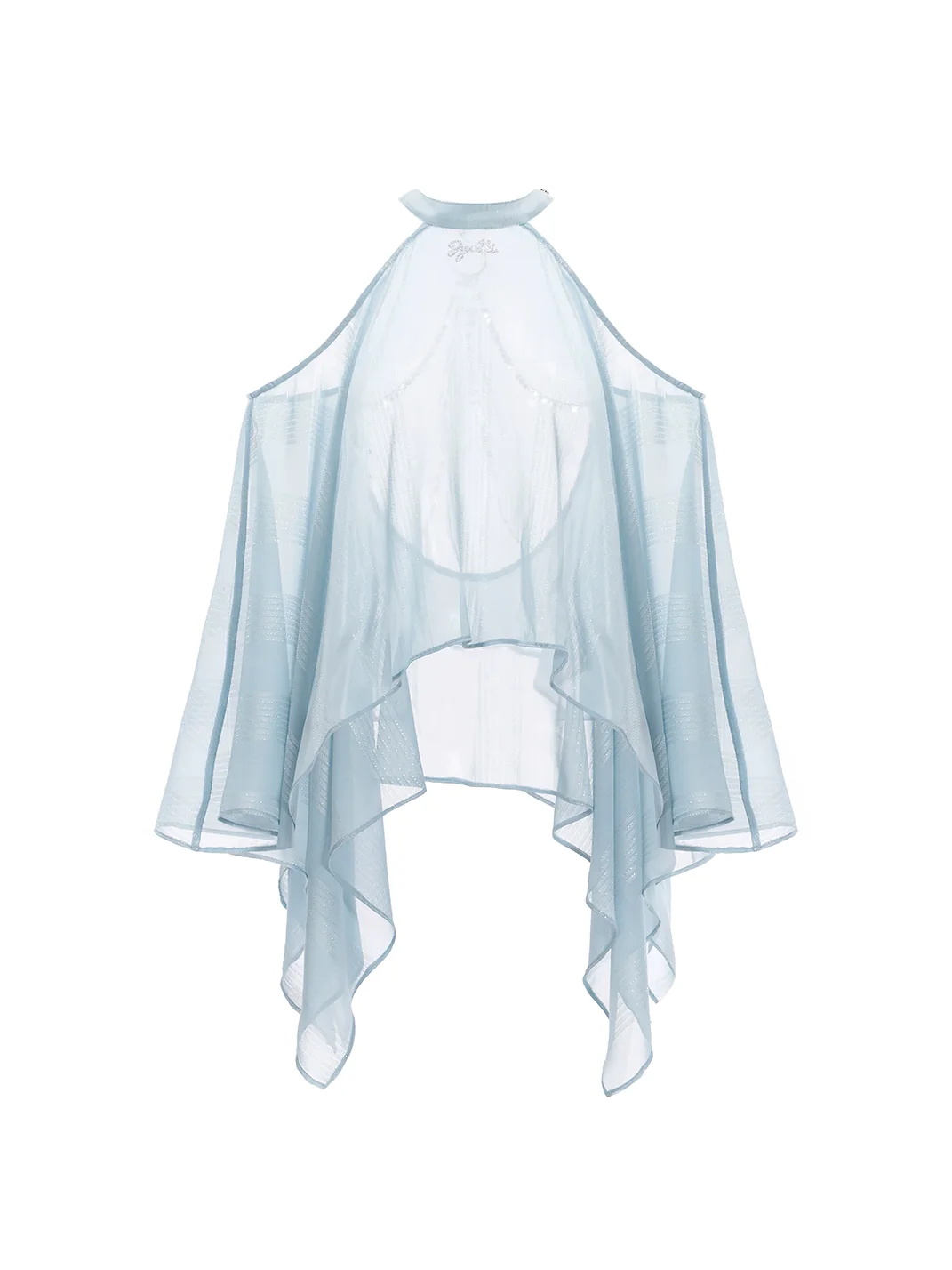 JYOSEI | Light Blue Sheer Chiffon Off-Shoulder Chain Top