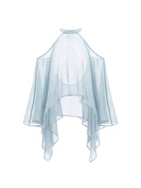 JYOSEI | Light Blue Sheer Chiffon Off-Shoulder Chain Top