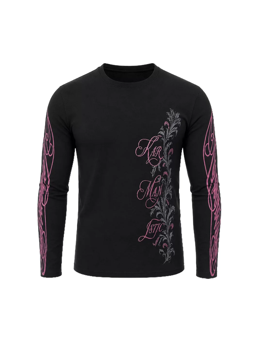 KARMANISTIC | Rhinestone Script Slim Fit Long Sleeve T-Shirt