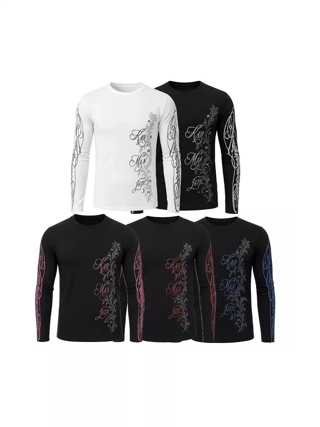 KARMANISTIC | Rhinestone Script Slim Fit Long Sleeve T-Shirt