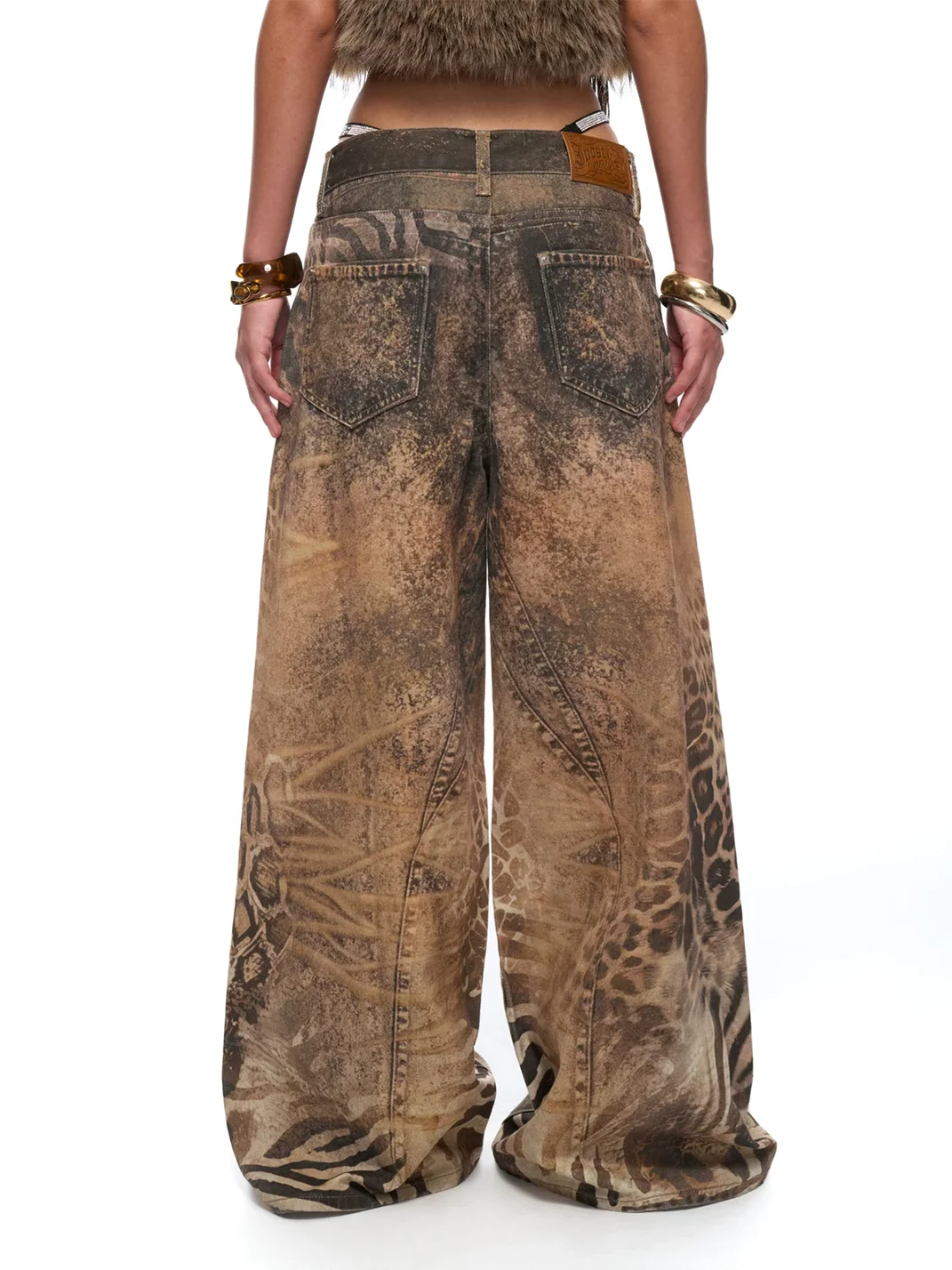 JYOSEI | Brown Animal Print Low-Rise Wide-Leg Jeans