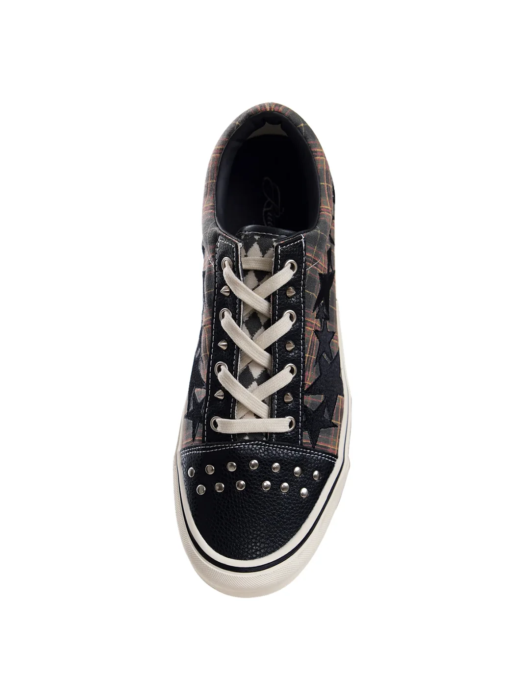 no E mosen | Plaid Leather Rivet Vulcanized Skate Sneakers