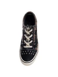 no E mosen | Plaid Leather Rivet Vulcanized Skate Sneakers