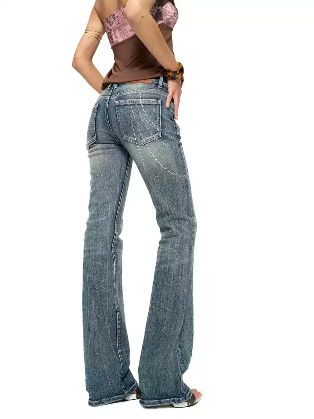 JYOSEI | Low Rise Rhinestone Flared Jeans