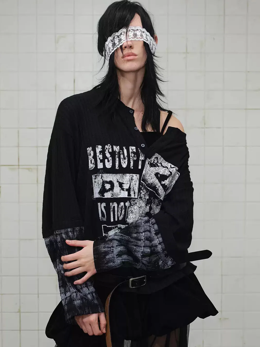 Wonderful Story | Ribbed Patchwork Printed Henley Sweatshirt