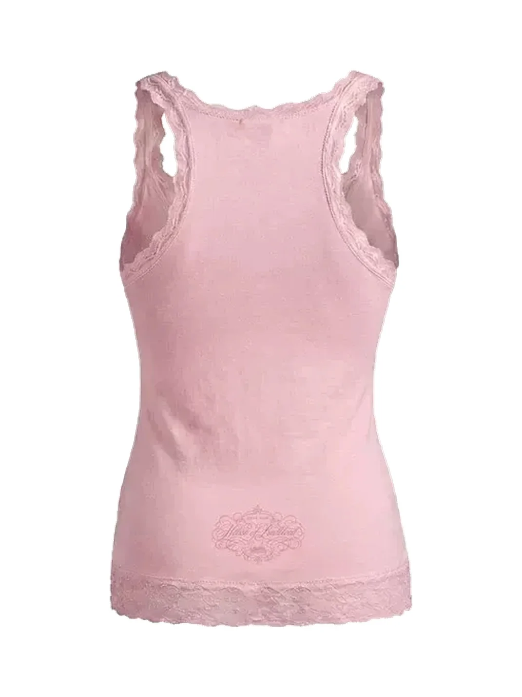 Koreansmallshops | Lace Trim Racerback Graphic Tank Top