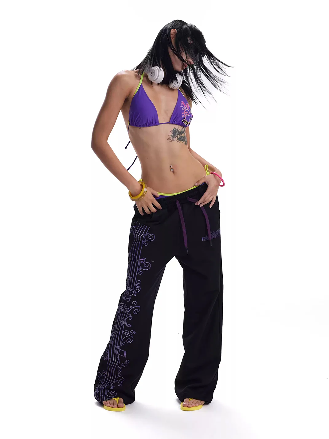 no E mosen | Musical Vine Print Straight Leg Sweatpants