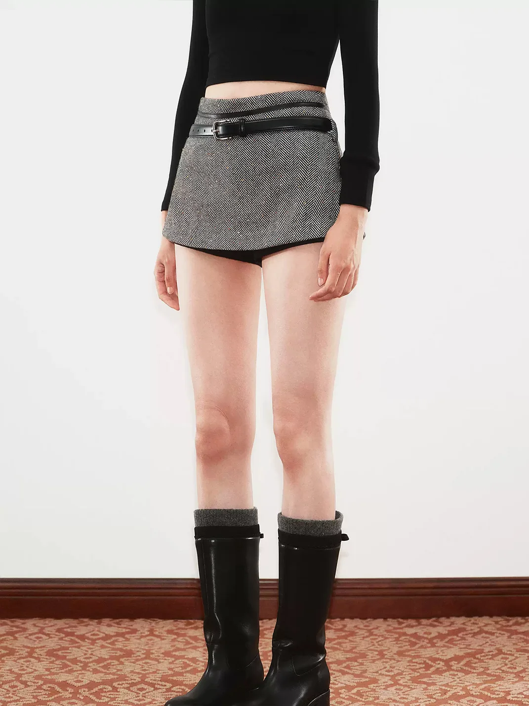 Ayo | Herringbone Wool Blend Mini Skort