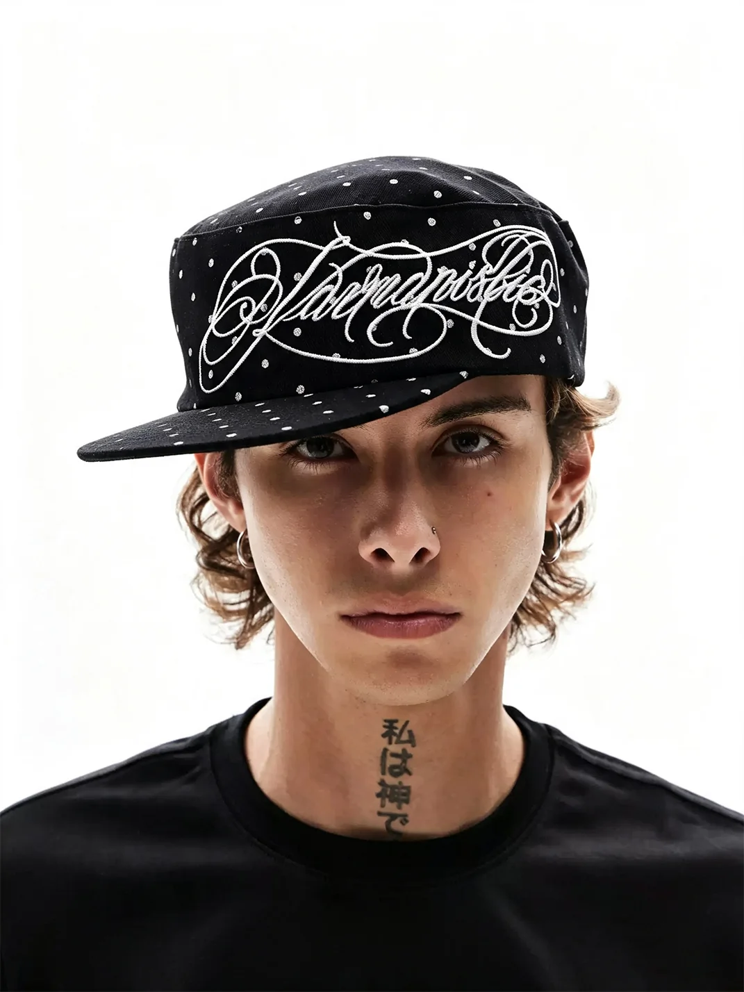 KARMANISTIC | Unisex Polka Dot Embroidered Flat Brim Cap