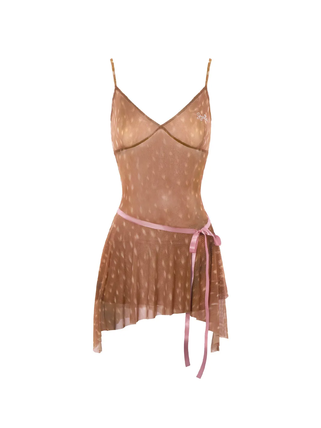 JYOSEI | Fawn Print Mesh Asymmetric Cami Mini Dress