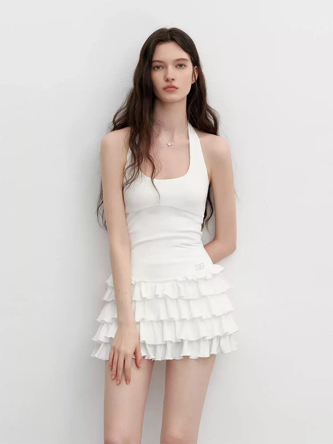Ayo | Rhinestone Halter Fitted Tiered Dress