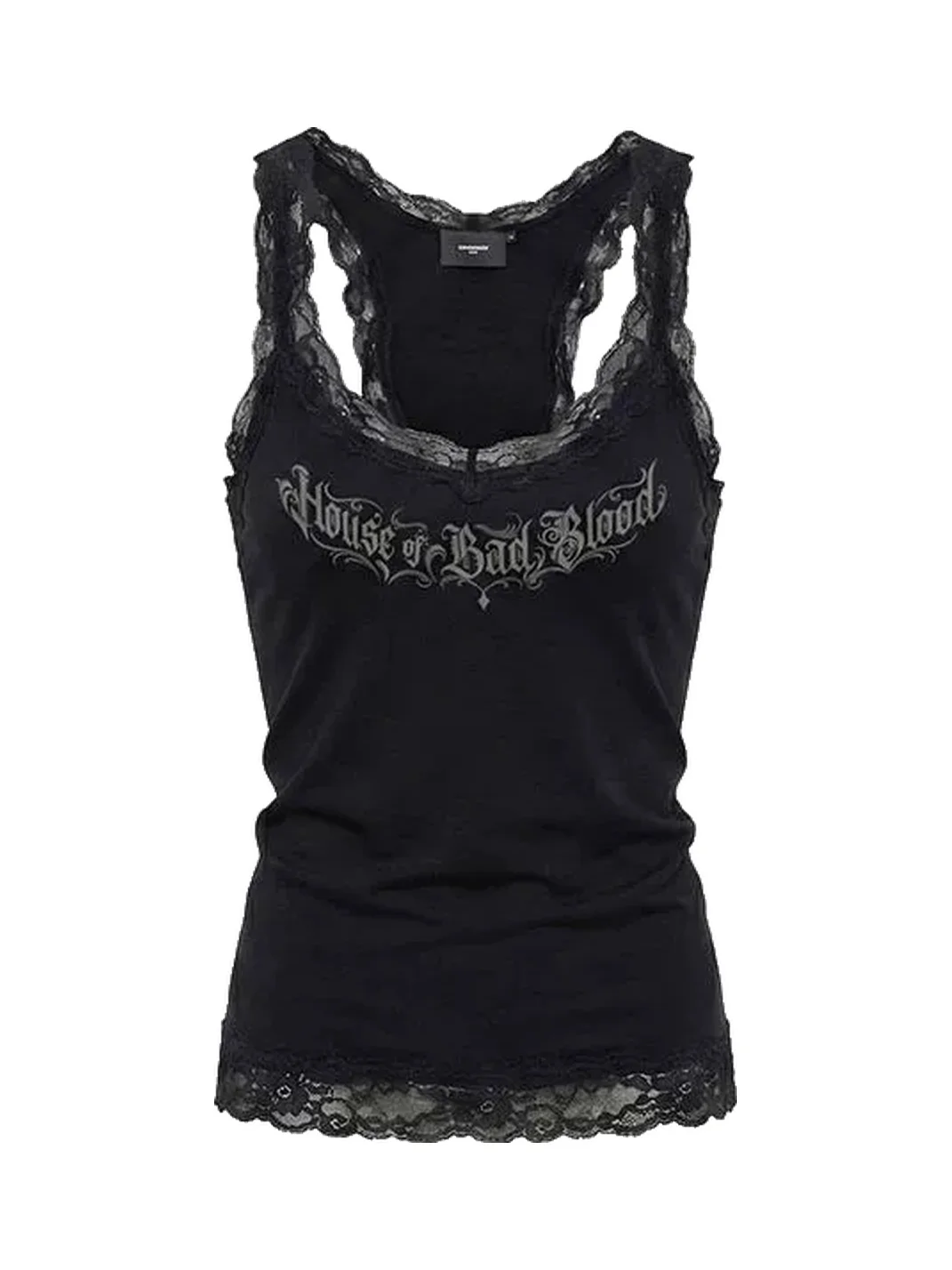 Koreansmallshops | Lace Trim Racerback Graphic Tank Top