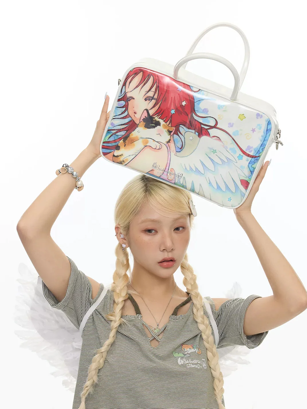 BETWEENAND | Double-Sided Angel Print Convertible Handbag