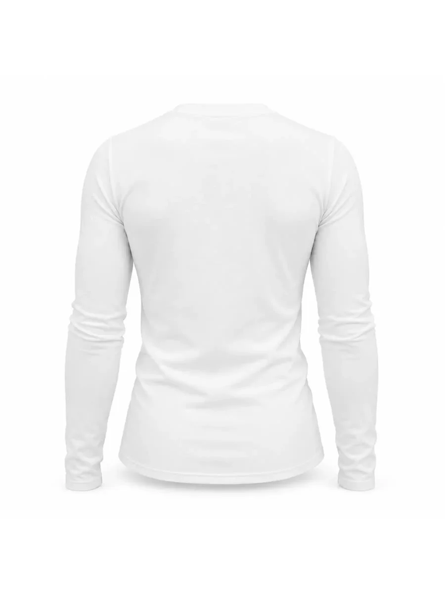 KARMANISTIC | Retro Script Print Slim V-Neck Long-Sleeve T-Shirt - 2