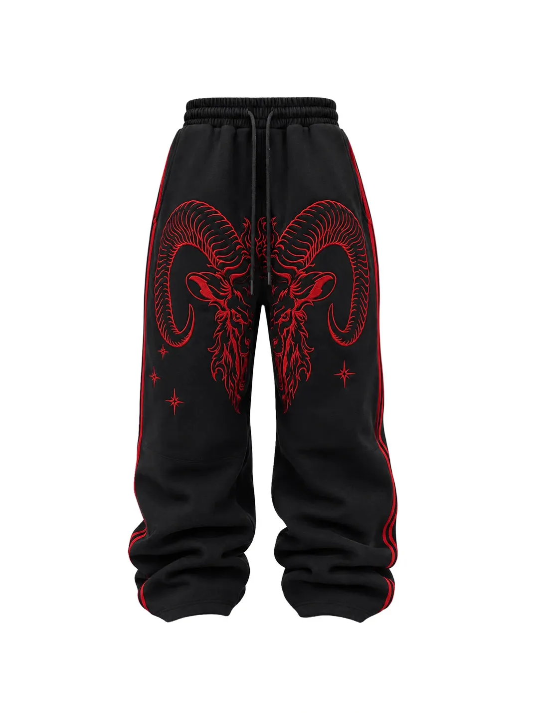 KARMANISTIC | Goat Head Embroidered Striped Sweatshirt & Sweatpants Set