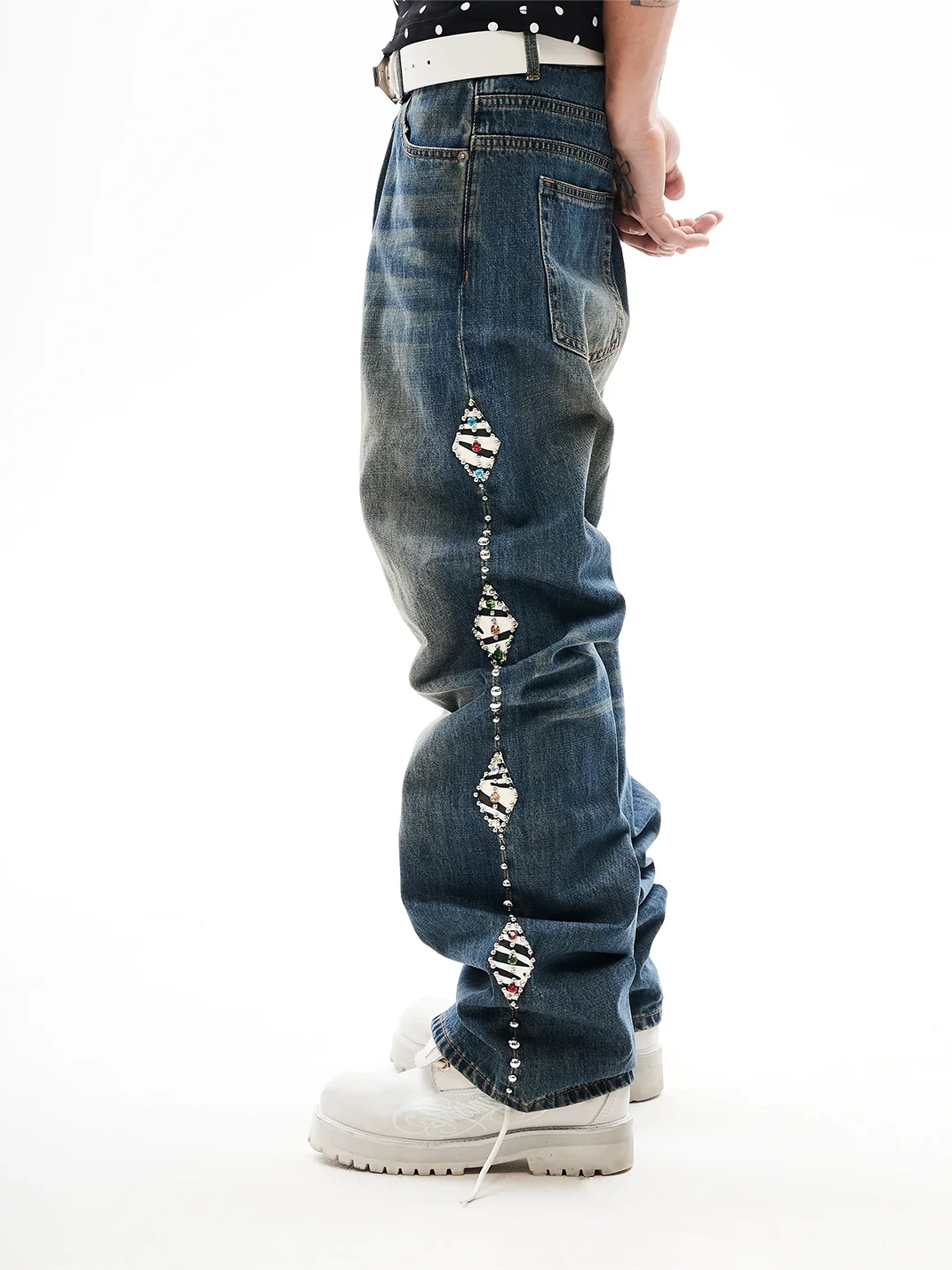 KARMANISTIC | Beaded Straight-Leg Loose Jeans