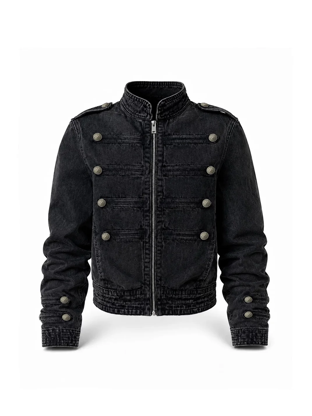 KARMANISTIC | Retro Washed Black Stand Collar Denim Jacket