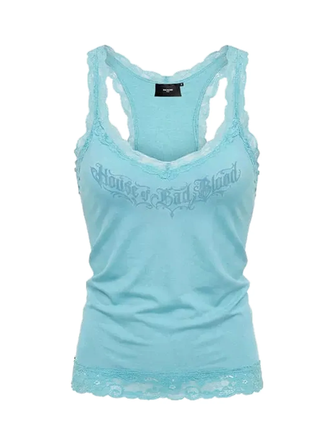Koreansmallshops | Lace Trim Racerback Graphic Tank Top