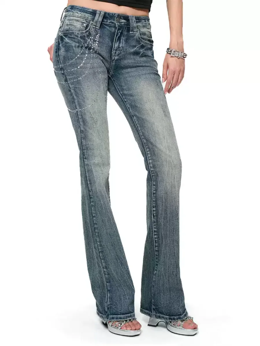 JYOSEI | Low Rise Rhinestone Flared Jeans - 3