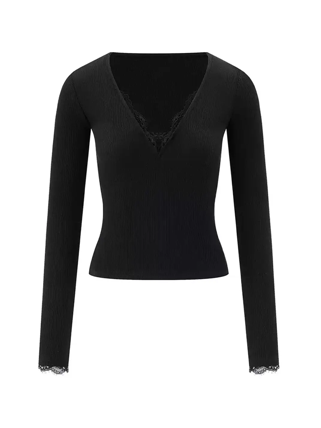 Anna aneae | Lace Ribbed Fitted Knit Top