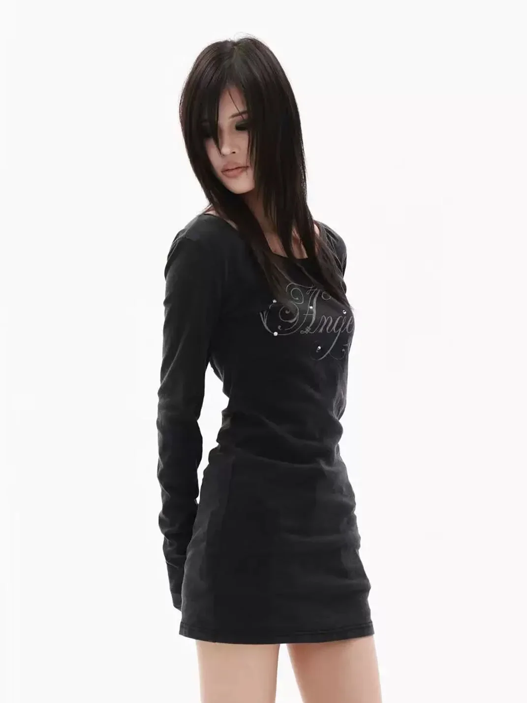 DETW | Rhinestone Angel Long Sleeve Mini Dress