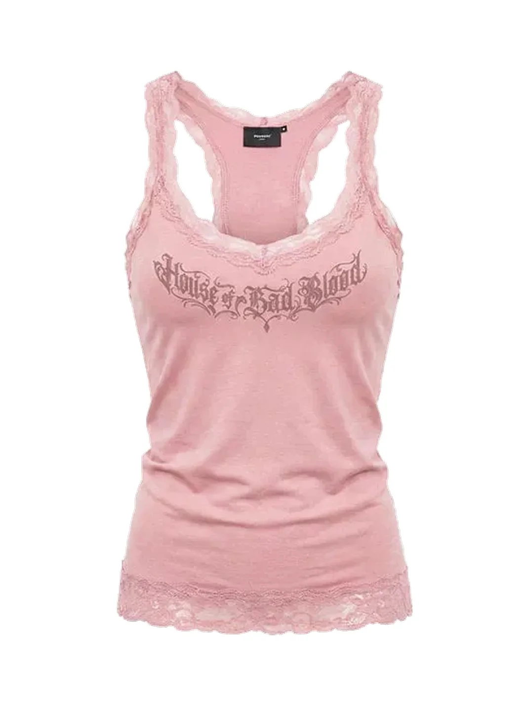 Koreansmallshops | Lace Trim Racerback Graphic Tank Top