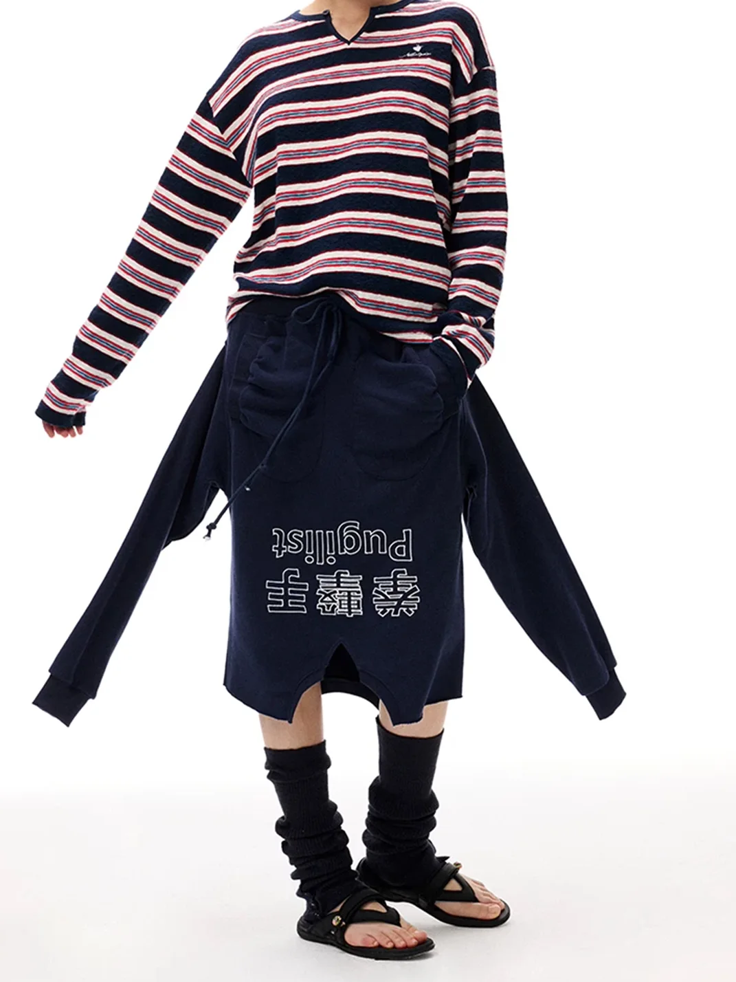 NJYKE | Embroidered Asymmetric Detachable Sleeve Skirt