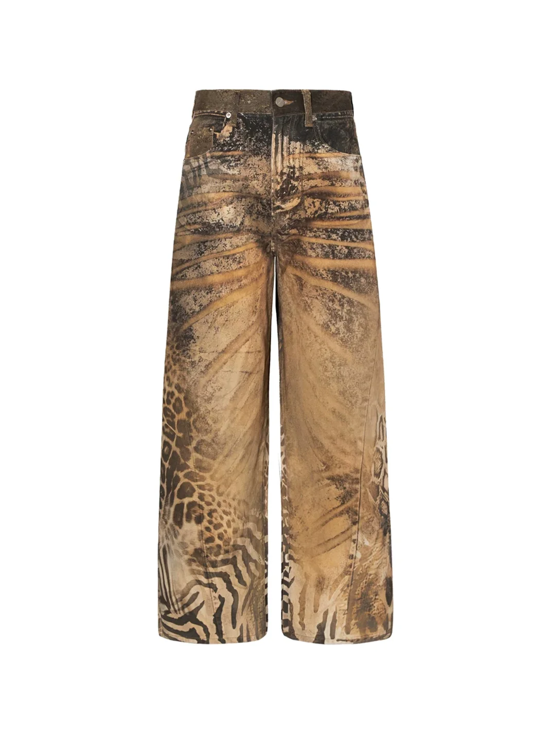 JYOSEI | Brown Animal Print Low-Rise Wide-Leg Jeans