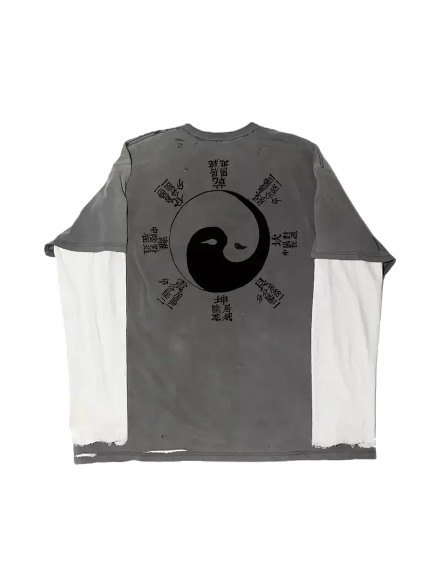 MELANIN | Distressed Yin Yang Layered Long Sleeve T-Shirt - 4