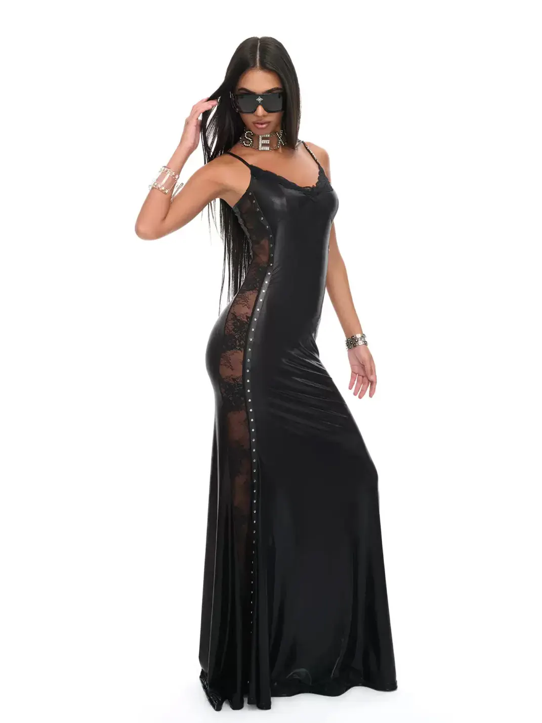 JYOSEI | Black Lace-Trimmed Cutout Mermaid Slip Dress