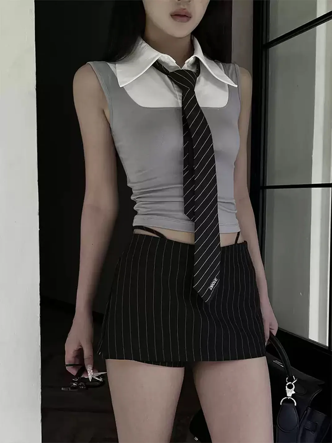 HYTE MOLY | Striped Low-Rise Skort Skirt