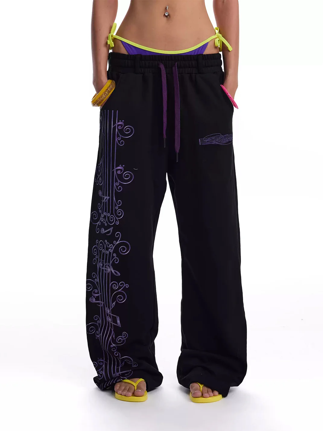 no E mosen | Musical Vine Print Straight Leg Sweatpants