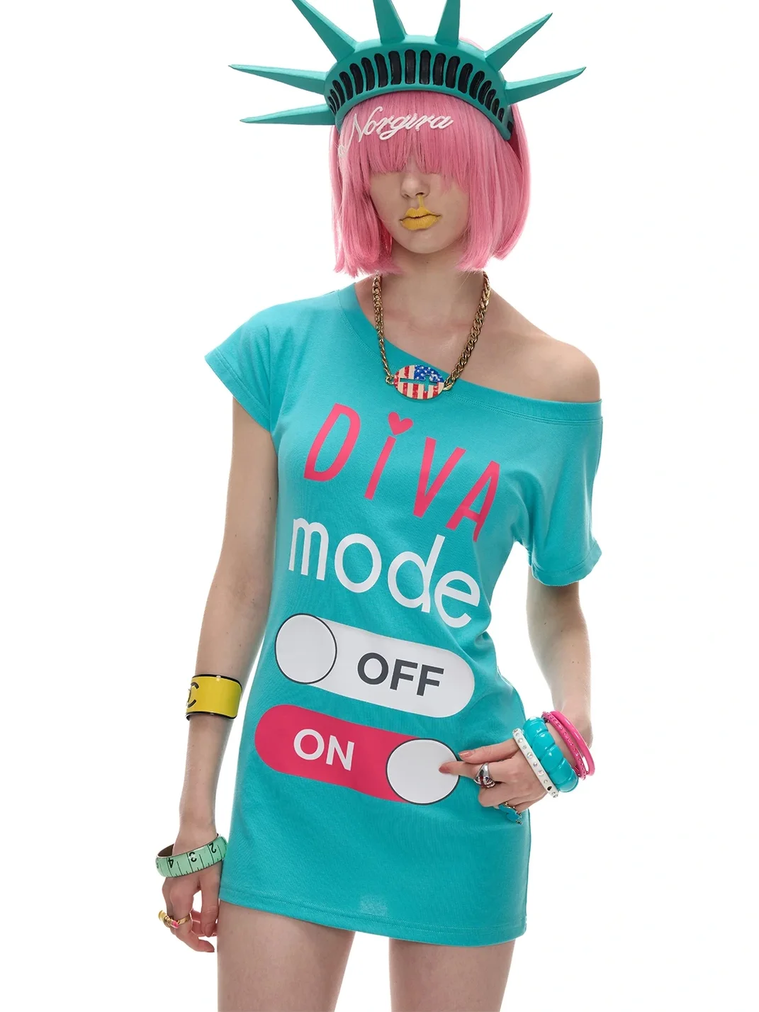 Norgira | Colorblock Print One Shoulder T-Shirt