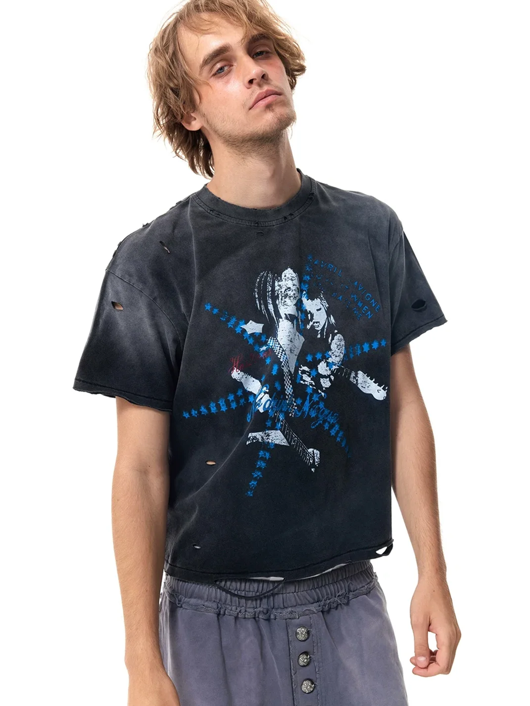 HAS2SONS | Washed Distressed Boxy Short-Sleeve T-Shirt