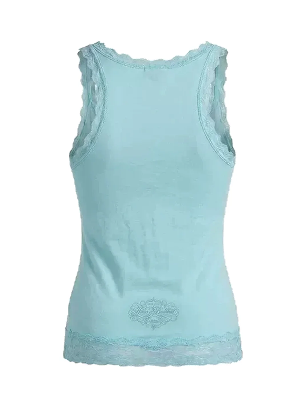 Koreansmallshops | Lace Trim Racerback Graphic Tank Top